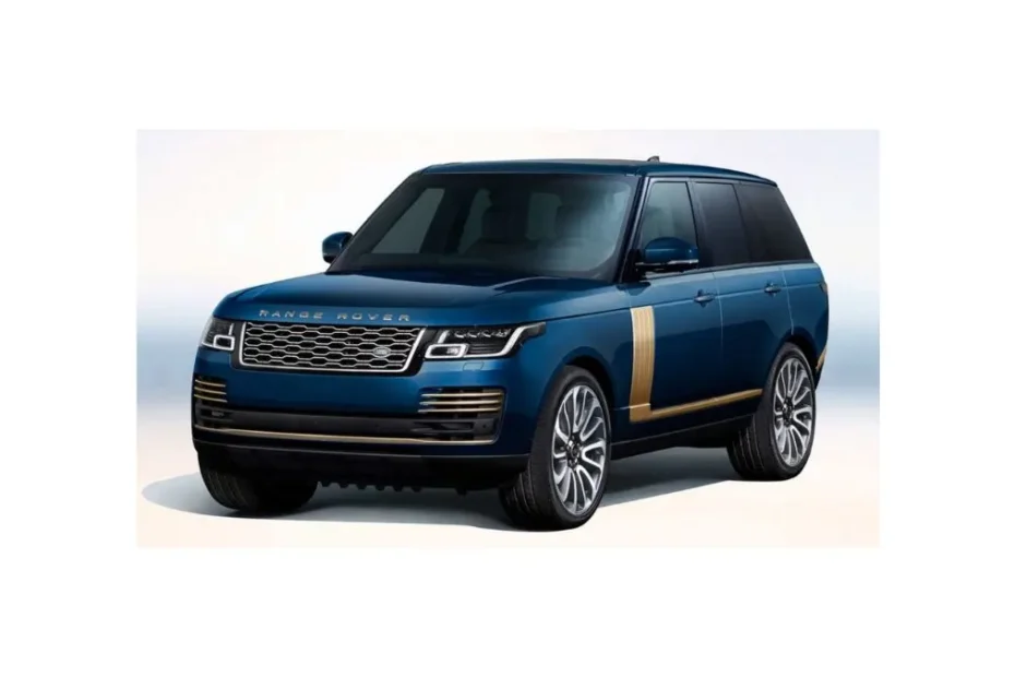 Range Rover Sedan 2026 luxury four-door car front design in metallic silver on American highway